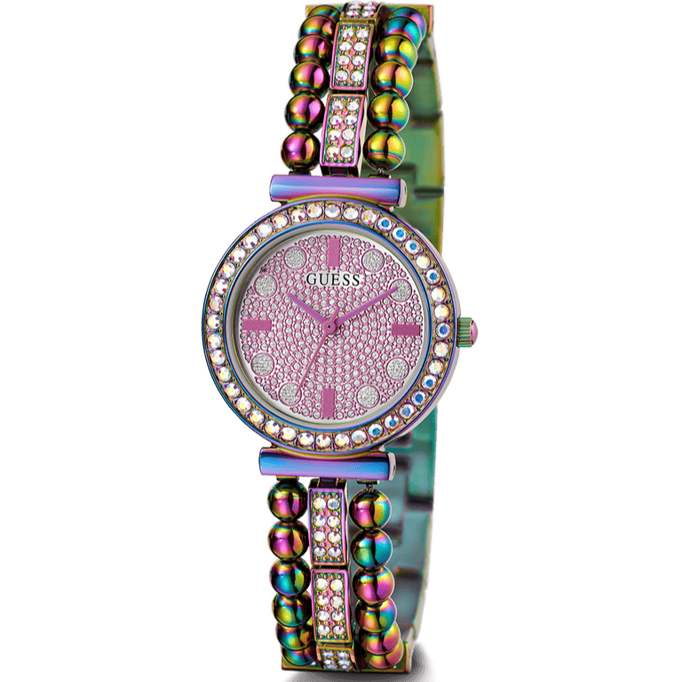 Guess Intricate Iridescent Crystals Purple Dial Purple Steel Strap Watch for Women - GW0401L4