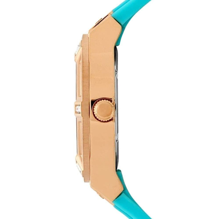 Guess Jet Setter White Dial Turquoise Silicone Strap Watch For Women - W0564L3
