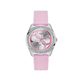 Guess G-Twist Diamonds Silver Dial Pink Rubber Strap Watch for Women - W1240L1