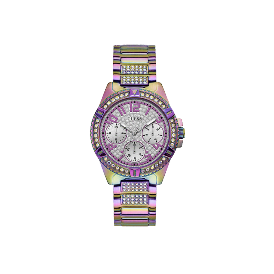 Guess Lady Frontier Diamonds Silver Dial Multicolor Steel Strap Watch for Women - GW0044L1