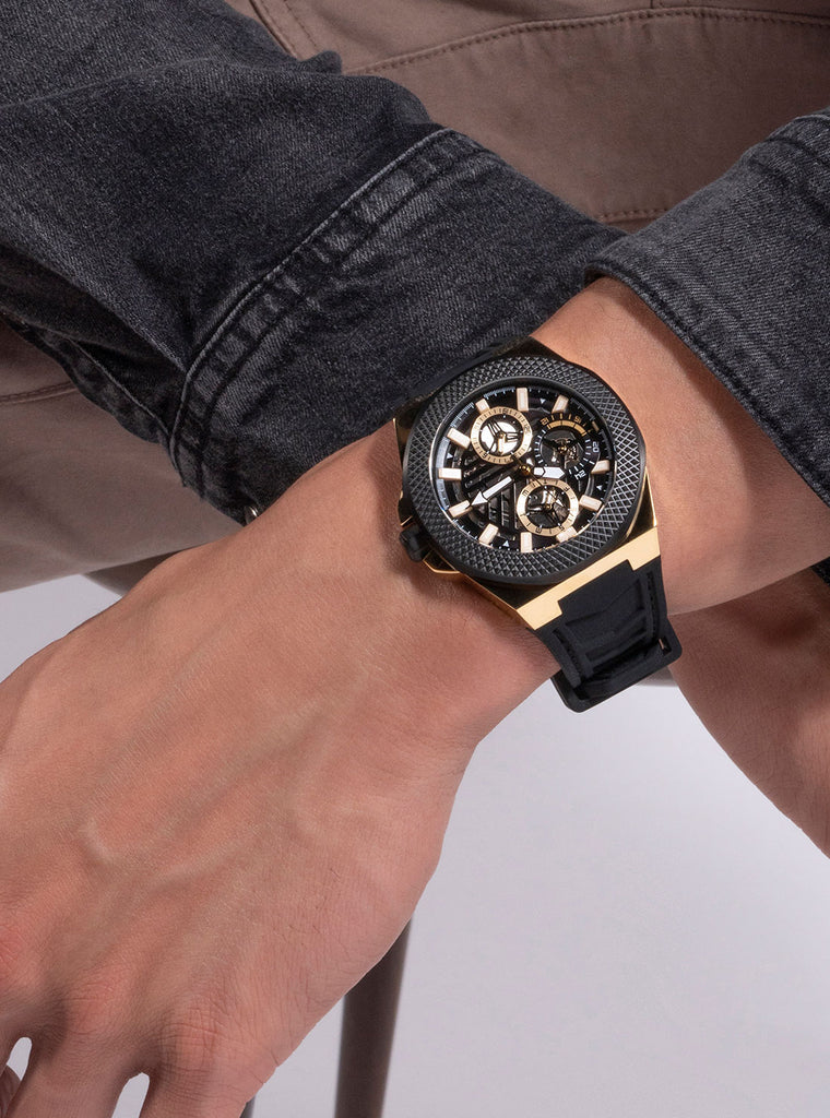 Guess Legacy Black Dial Black Rubber Strap Watch for Men - W1049G5