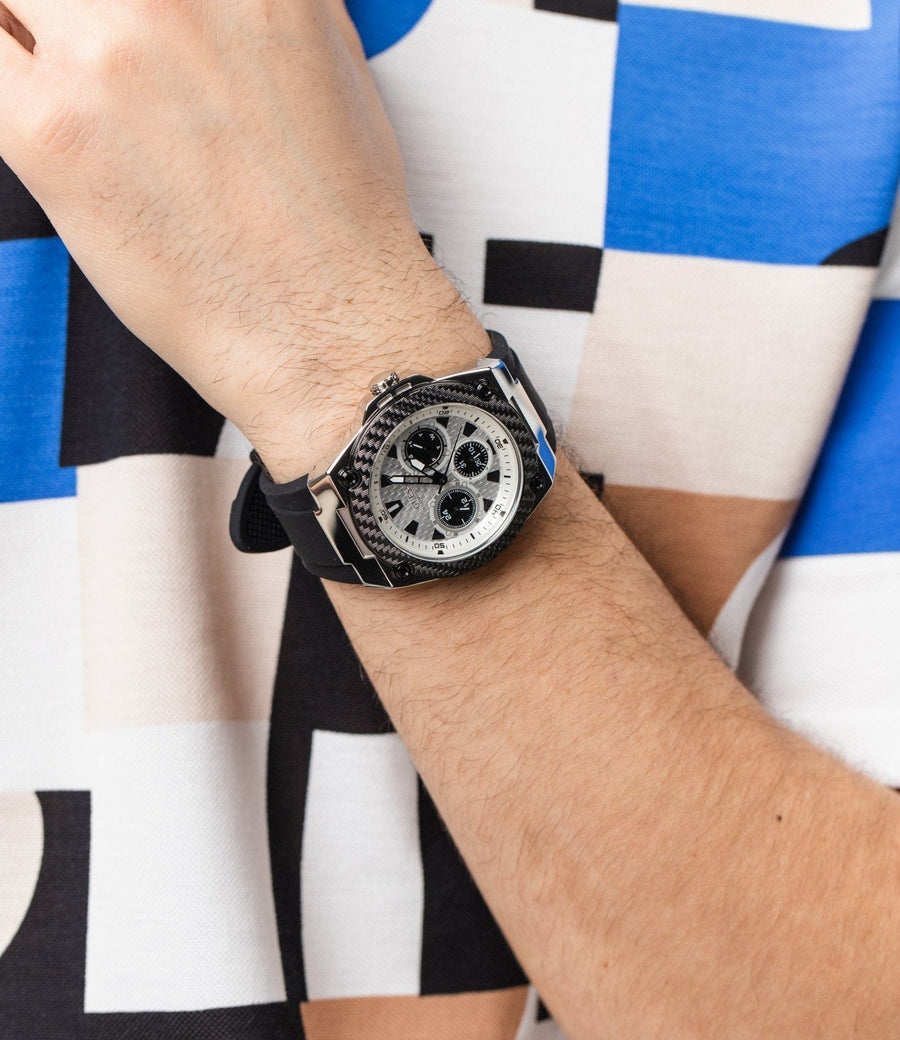 Guess Legacy White Dial Black Rubber Strap Watch For Men - W1049G3