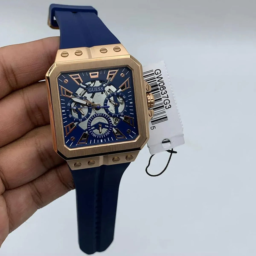 Guess Leo Chronograph Blue Dial Blue Silicone Strap Watch For Men - GW0637G3
