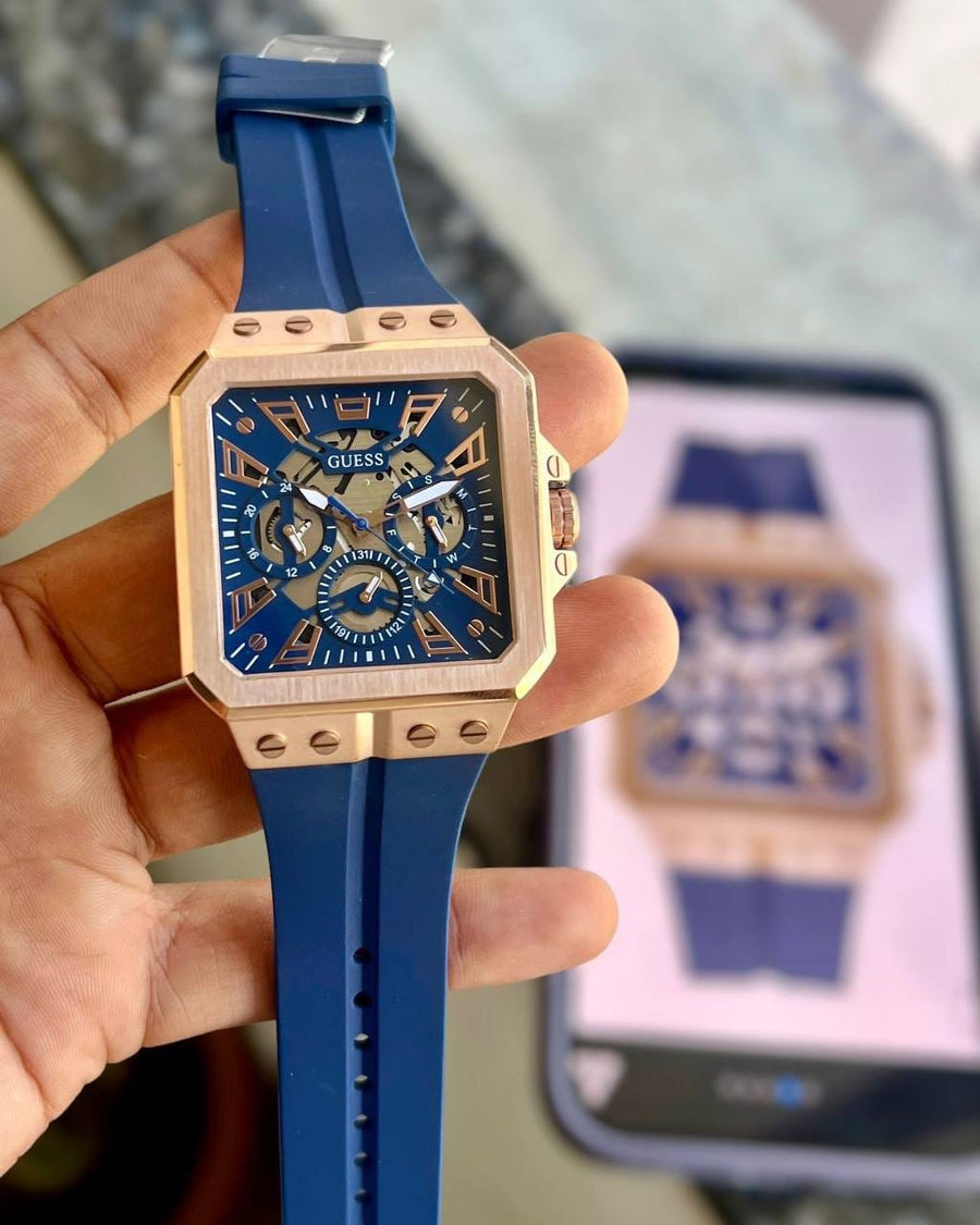 Guess Leo Chronograph Blue Dial Blue Silicone Strap Watch For Men - GW0637G3