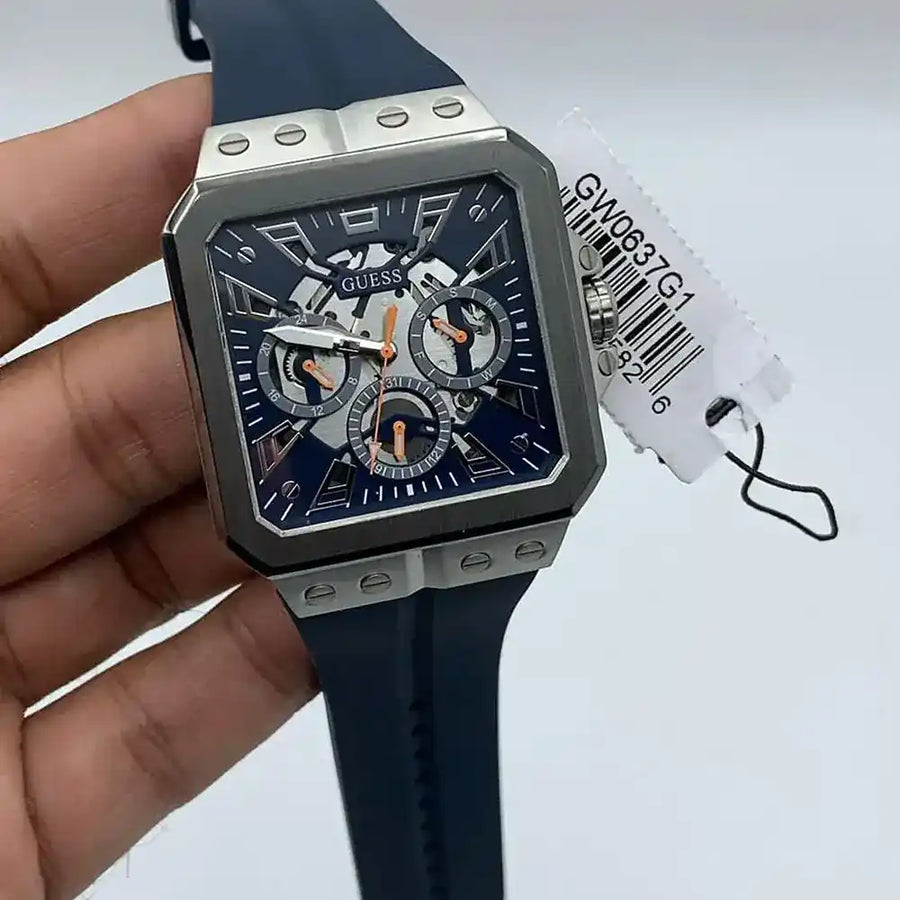 Guess Leo Chronograph Navy Blue Dial Blue Silicone Strap Watch For Men - GW0637G1