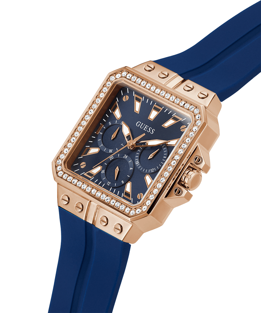 Guess Libra Crystals Blue Dial Blue Silicone Strap Watch For Women - GW0618L2