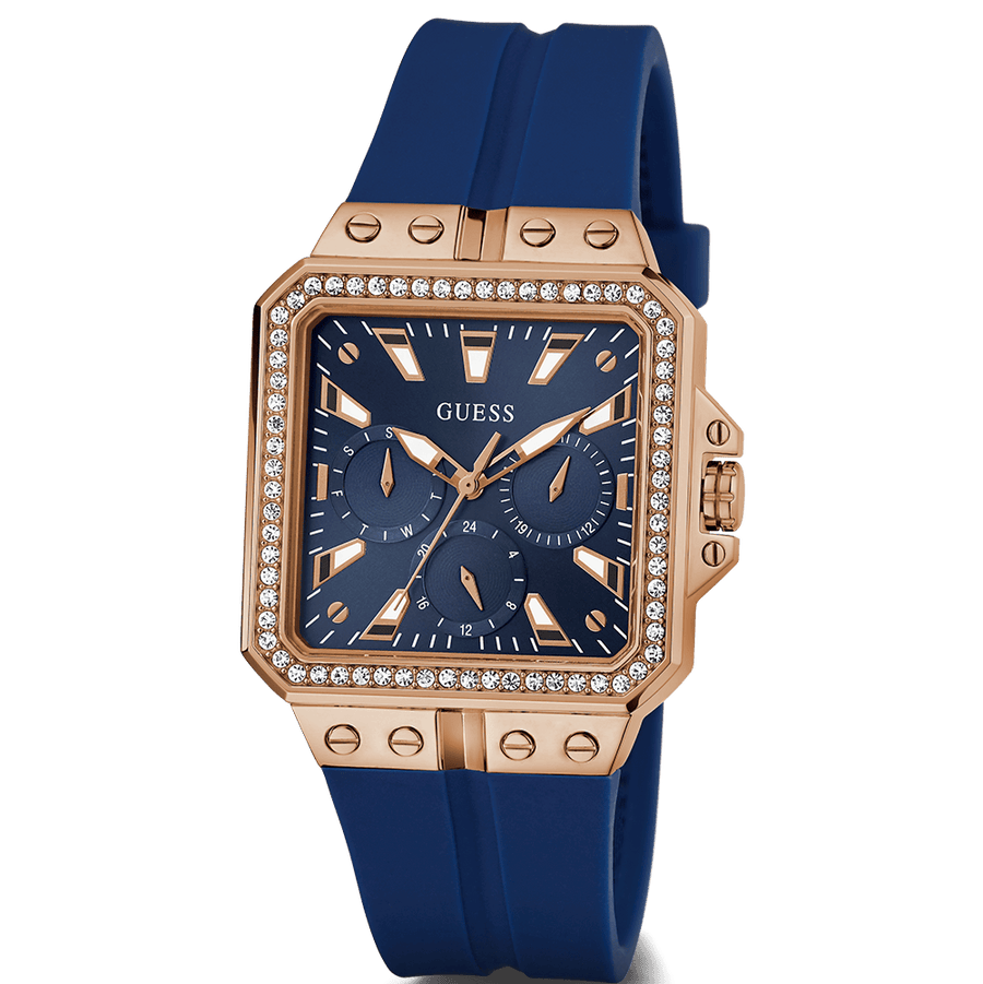 Guess Libra Crystals Blue Dial Blue Silicone Strap Watch For Women - GW0618L2