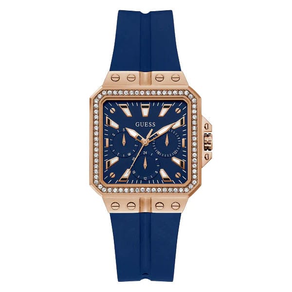 Guess Libra Crystals Blue Dial Blue Silicone Strap Watch For Women - GW0618L2