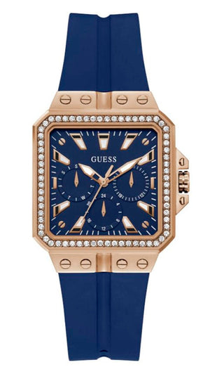 Guess Libra Crystals Blue Dial Blue Silicone Strap Watch For Women - GW0618L2