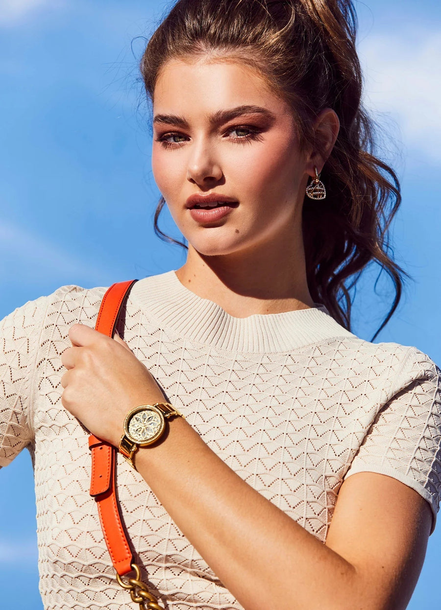 Guess Lily Quartz Gold Dial Gold Steel Strap Watch For Women - GW0528L2