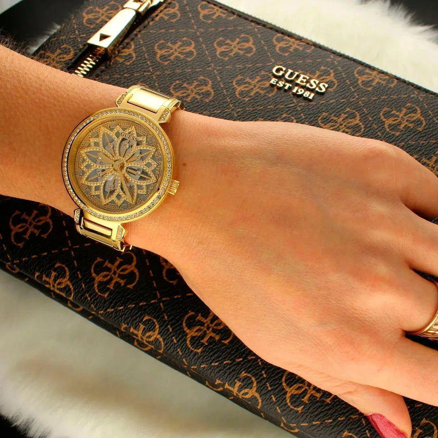 Guess Lily Quartz Gold Dial Gold Steel Strap Watch For Women - GW0528L2