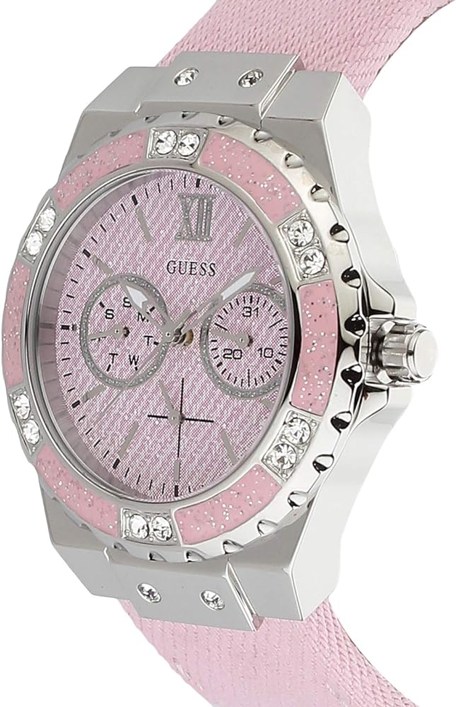 Guess Limelight Quartz Diamonds Pink Dial Pink Denim Strap Watch For Women - W0775l15