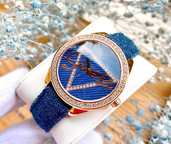 Guess Little Flirt Quartz Blue Dial Blue Leather Strap Watch For Women - W0456L6