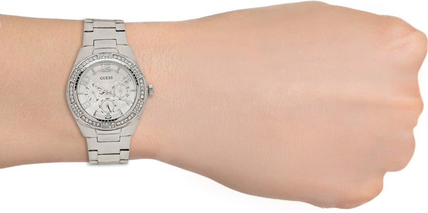 Guess Luna Diamonds Silver Dial Silver Steel Strap Watch for Women - W0729L1
