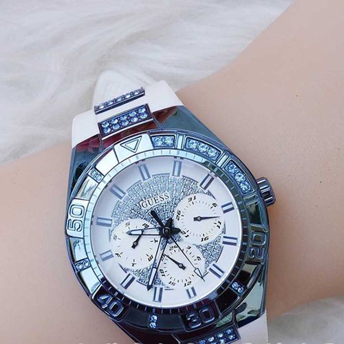 Guess Luna Diamonds White Dial White Rubber Strap Watch for Women - W0653L2