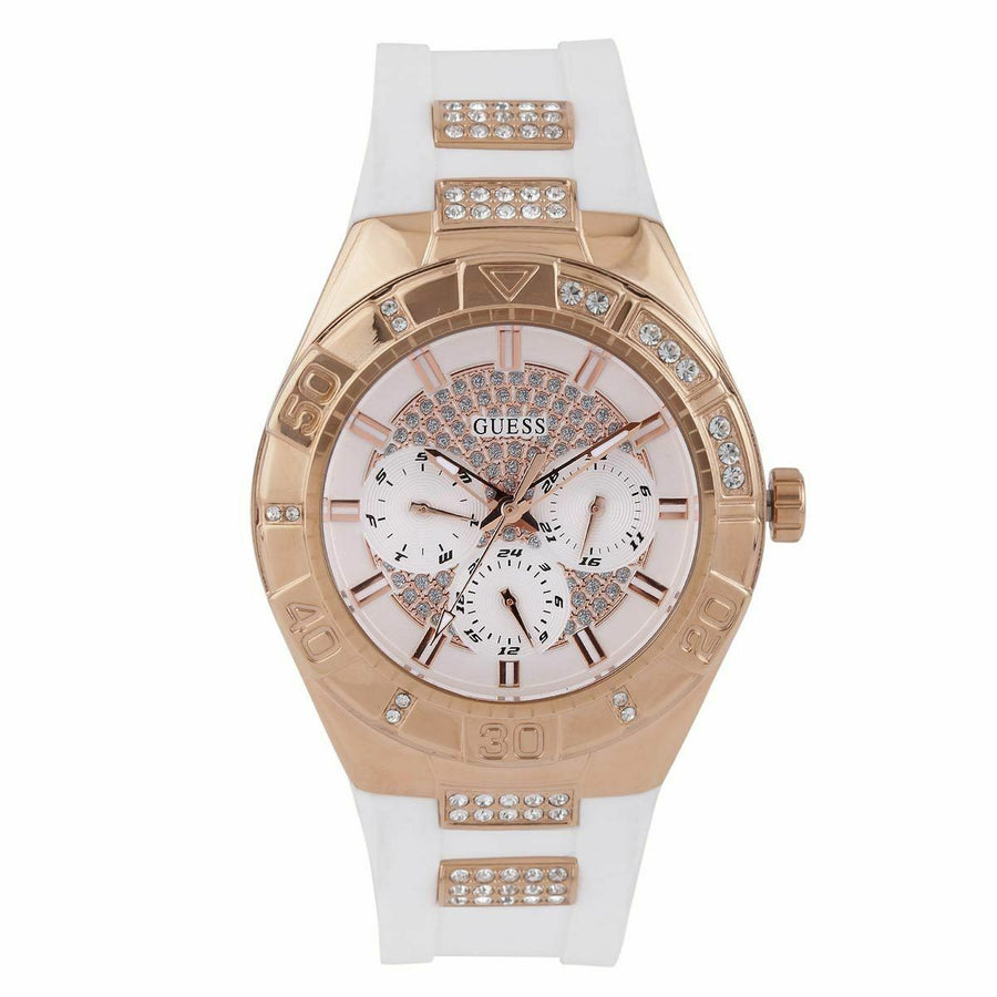 Guess Luna Diamonds White Dial White Rubber Strap Watch for Women - W0653L4