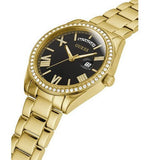 Guess Luna Diamonds Black Dial Gold Steel Strap Watch for Women - GW0307L2