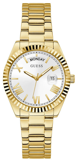 Guess Luna White Dial Gold Steel Strap Watch for Women - GW0308L2