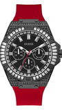 Guess Mainline Multifunction Crystals Black Dial Red Silicone Strap Watch For Men - GW0208G6