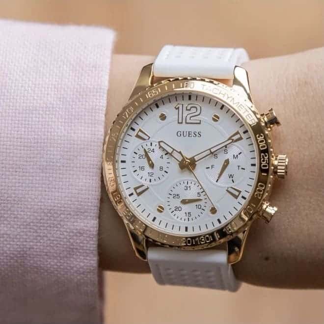 Guess Marina Multifunction White Dial White Rubber Strap Watch for Women - W1025L5