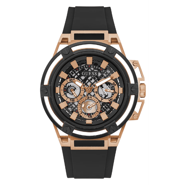 Guess Matrix Multifunction Black Dial Black Rubber Strap Watch For Men - GW0423G5