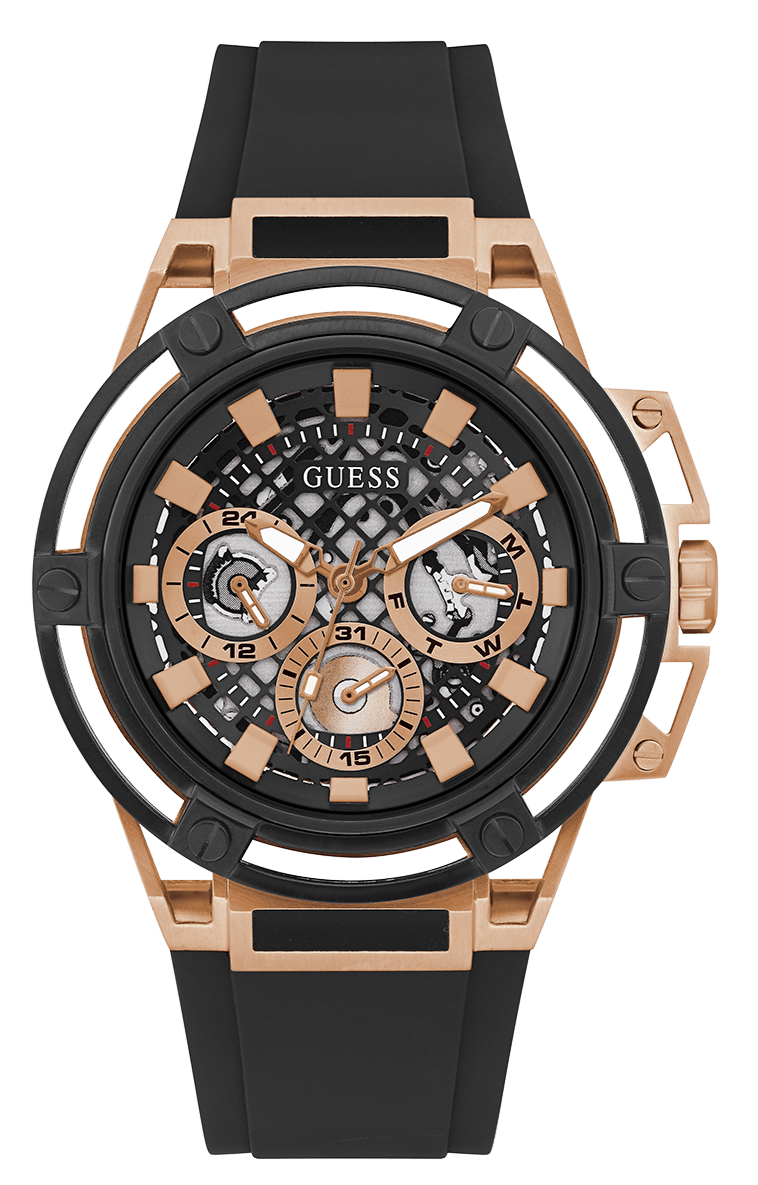 Guess Matrix Multifunction Black Dial Black Rubber Strap Watch For Men - GW0423G5