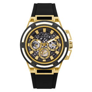 Guess Matrix Multifunction Gold Dial Black Rubber Strap Watch For Men - GW0423G2