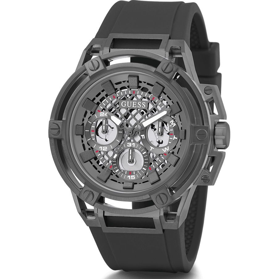 Guess Matrix Multifunction Grey Dial Grey Rubber Strap Watch for Men - GW0423G3
