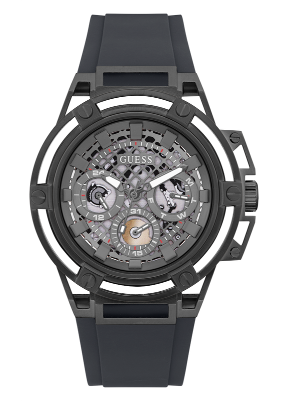 Guess Matrix Multifunction Grey Dial Grey Rubber Strap Watch for Men - GW0423G3