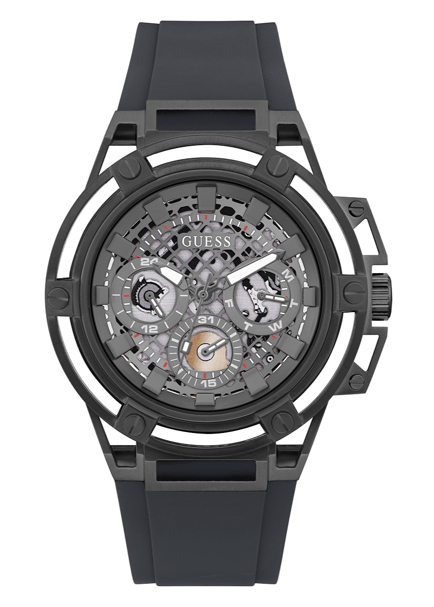 Guess Matrix Multifunction Grey Dial Grey Rubber Strap Watch for Men - GW0423G3