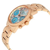 Guess Mini Sunrise Multi Function Analog Turquoise Dial Rose Gold Steel Strap Watch For Women - W0448L8