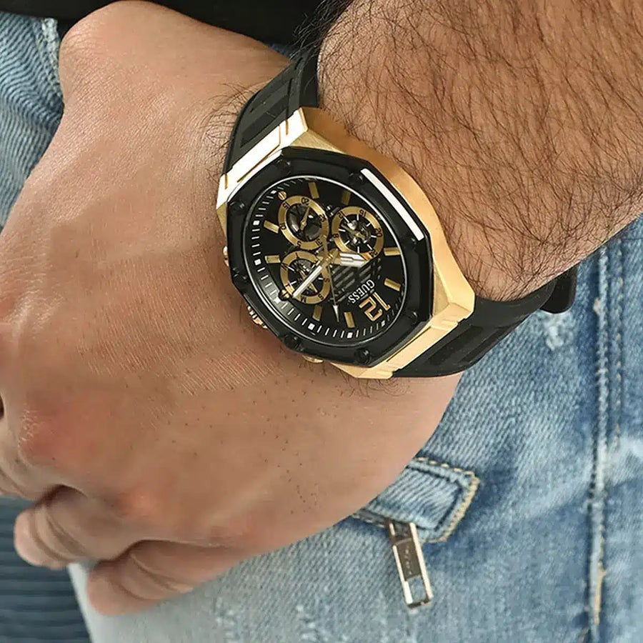Guess Momentum Black Dial Black Rubber Strap Watch for Men - GW0263G1
