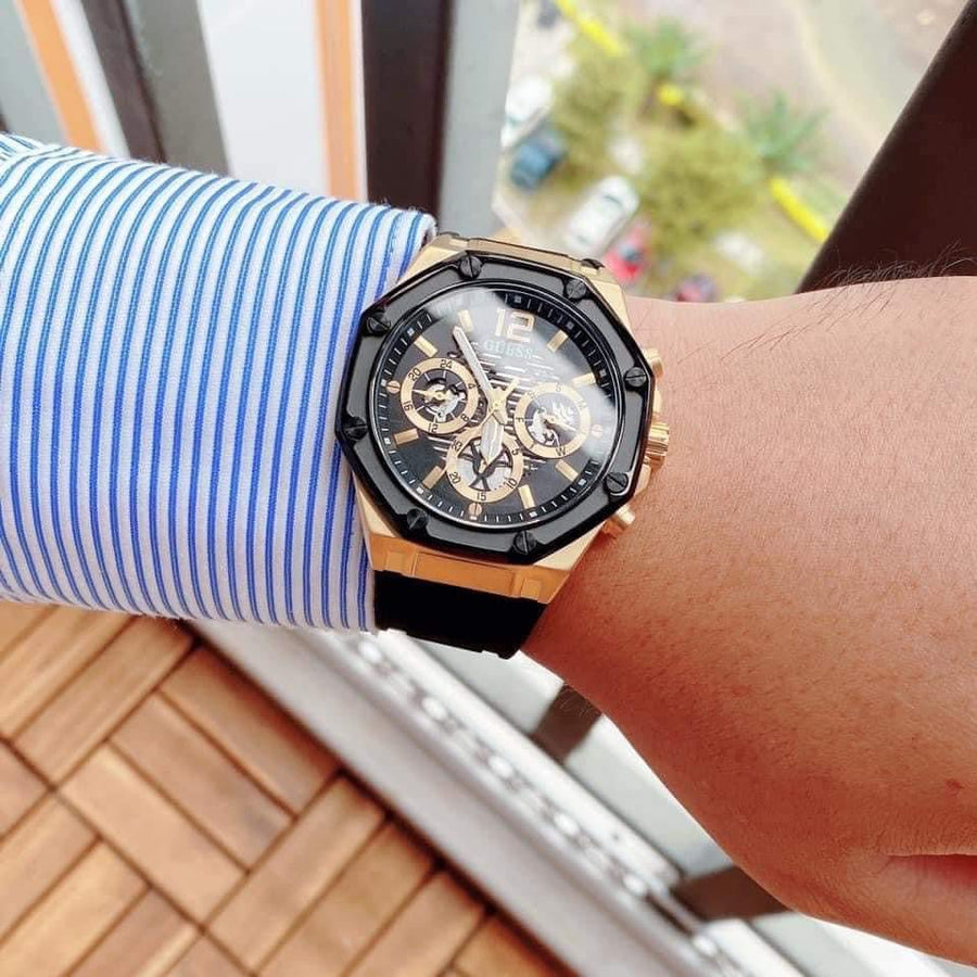 Guess Momentum Black Dial Black Rubber Strap Watch for Men - GW0263G1