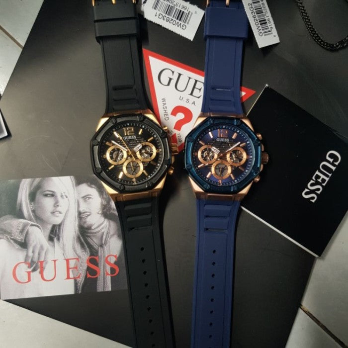 Guess Momentum Black Dial Black Rubber Strap Watch for Men - GW0263G1