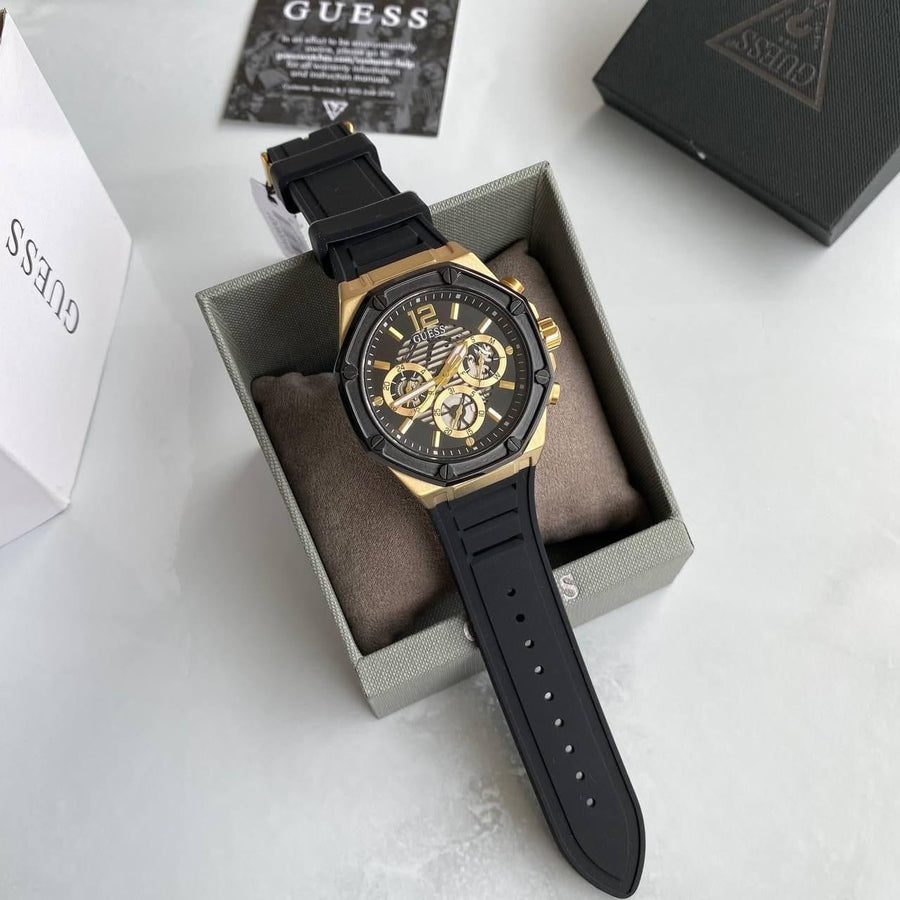 Guess Momentum Black Dial Black Rubber Strap Watch for Men - GW0263G1
