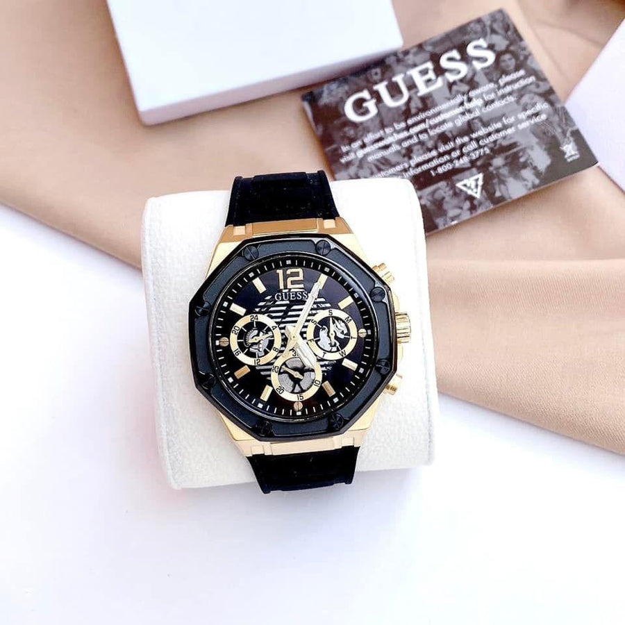 Guess Momentum Black Dial Black Rubber Strap Watch for Men - GW0263G1