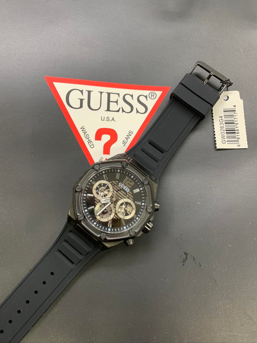 Guess Momentum Black Dial Black Rubber Strap Watch for Men - GW0263G4