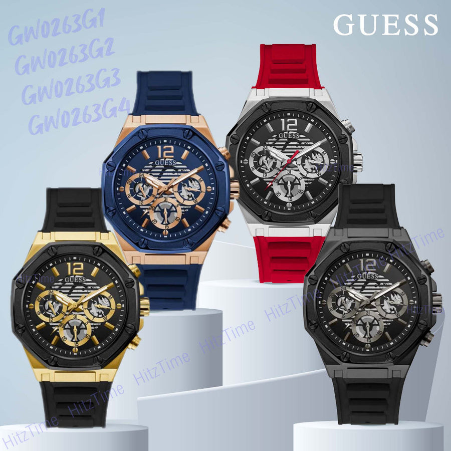 Guess Momentum Black Dial Black Rubber Strap Watch for Men - GW0263G4