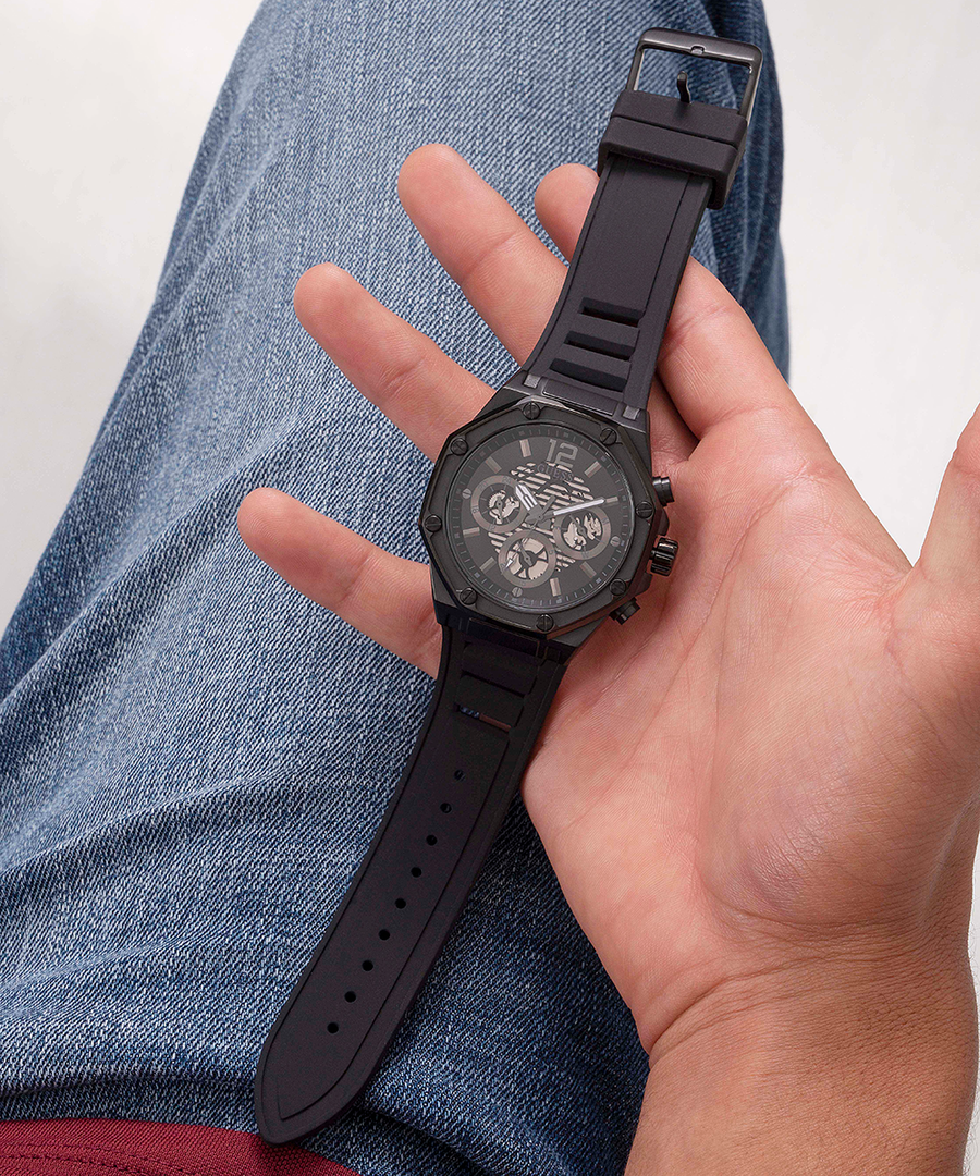 Guess Momentum Black Dial Black Rubber Strap Watch for Men - GW0263G4
