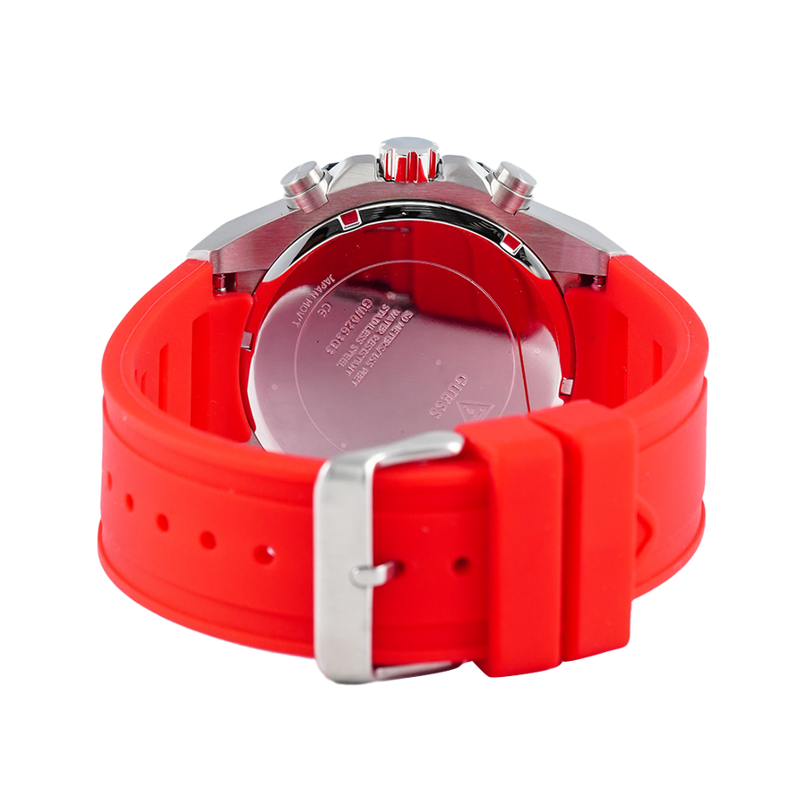 Guess Momentum Black Dial Red Rubber Strap Watch for Men - GW0263G3