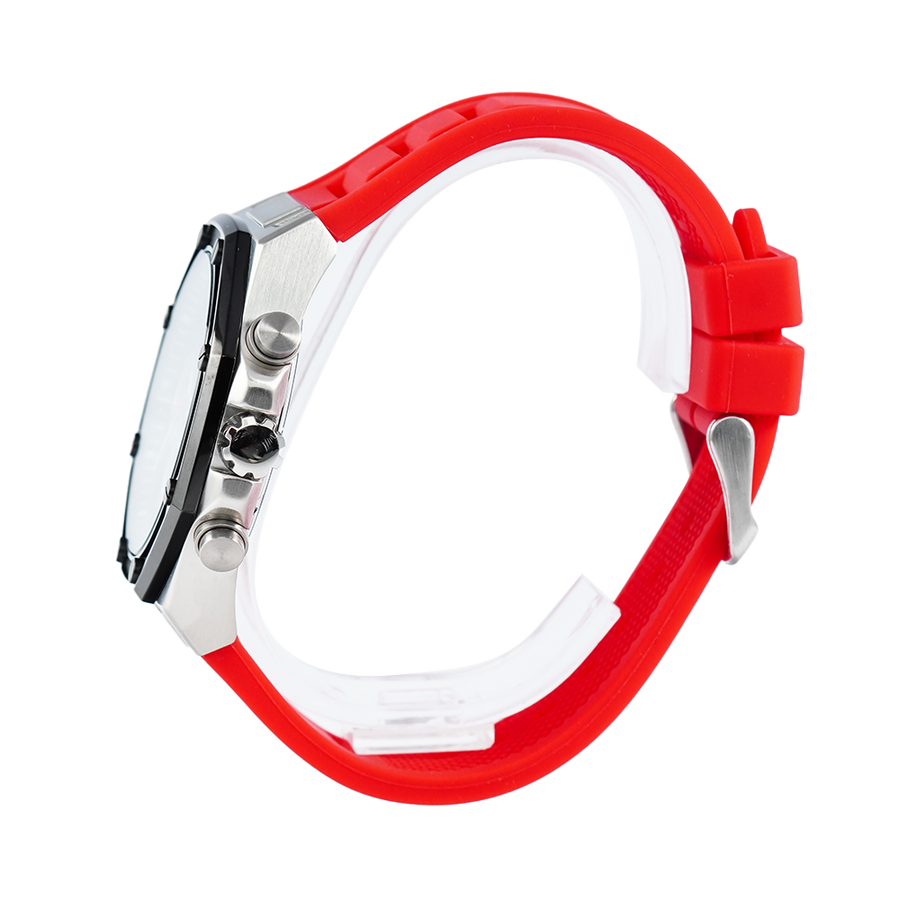 Guess Momentum Black Dial Red Rubber Strap Watch for Men - GW0263G3