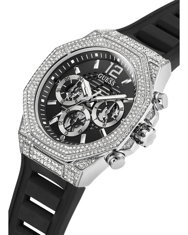 Guess Momentum Chronograph Crystals Black Dial Black Silicone Strap Watch For Men - GW0518G1