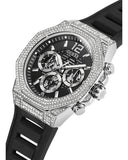 Guess Momentum Chronograph Crystals Black Dial Black Silicone Strap Watch For Men - GW0518G1