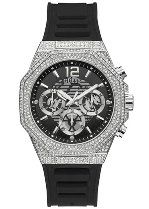 Guess Momentum Chronograph Crystals Black Dial Black Silicone Strap Watch For Men - GW0518G1