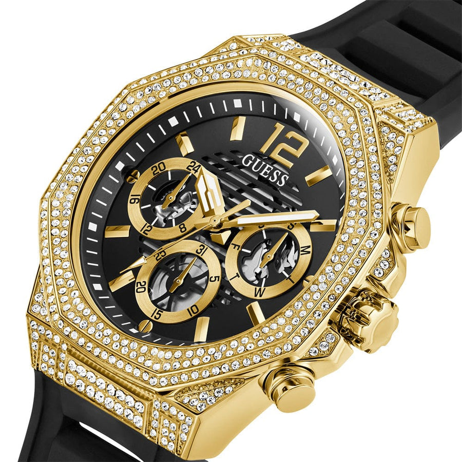 Guess Momentum Chronograph Diamonds Black Dial Black Silicone Strap Watch For Men - GW0518G2