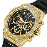 Guess Momentum Chronograph Diamonds Black Dial Black Silicone Strap Watch For Men - GW0518G2