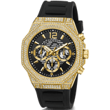 Guess Momentum Chronograph Diamonds Black Dial Black Silicone Strap Watch For Men - GW0518G2
