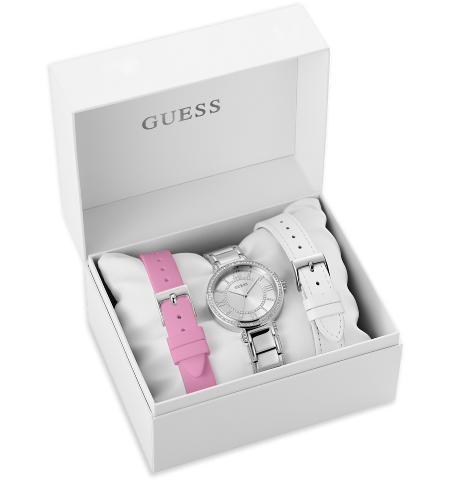 Guess Montage Quartz Silver Dial Silver Steel Strap Watch For Women - GW0588L2