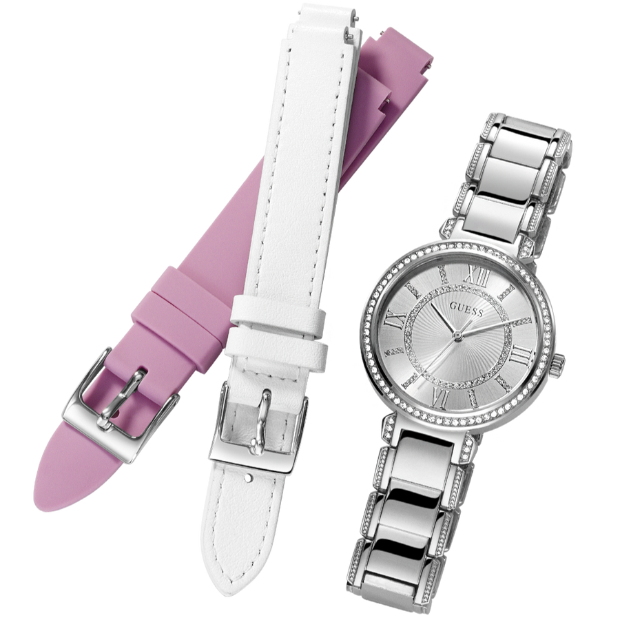 Guess Montage Quartz Silver Dial Silver Steel Strap Watch For Women - GW0588L2
