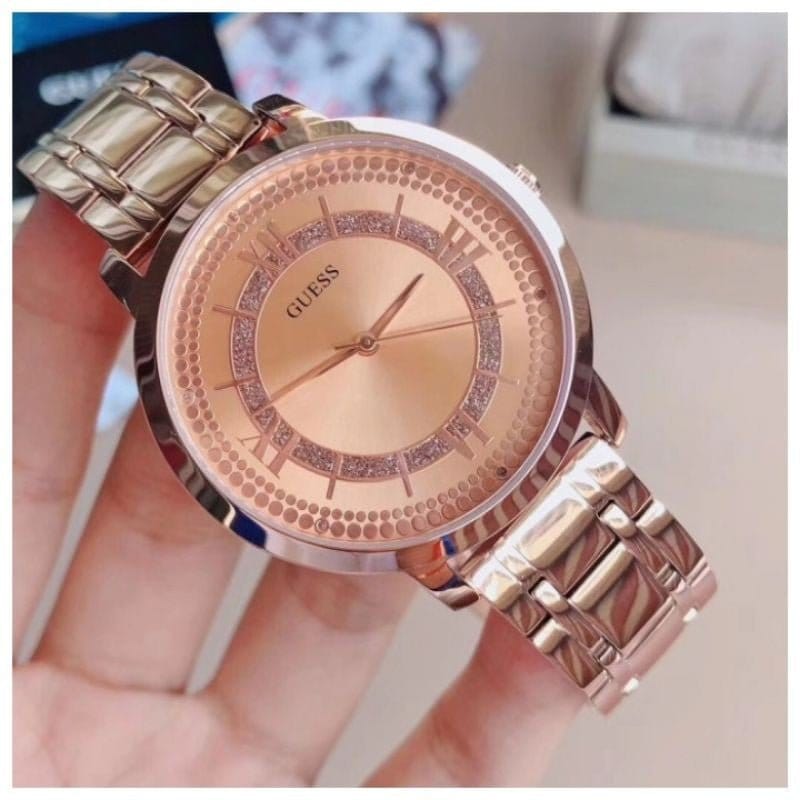 Guess Montauk Rose Gold Dial Rose Gold Steel Strap Watch For Women - W0933L3
